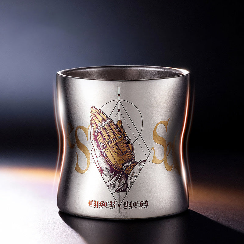 ARCFLINT Pray Series  Double-walled Pure Titanium Cup 260ml – Praying Hands Engraved Mug