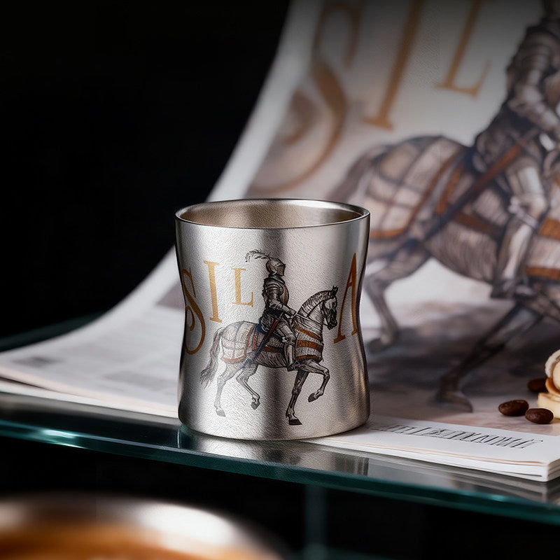 ARCFLINT Knight Series Double-walled Pure Titanium Cup 260ml – Engraved Knight Motif | Sculpted Waist Design