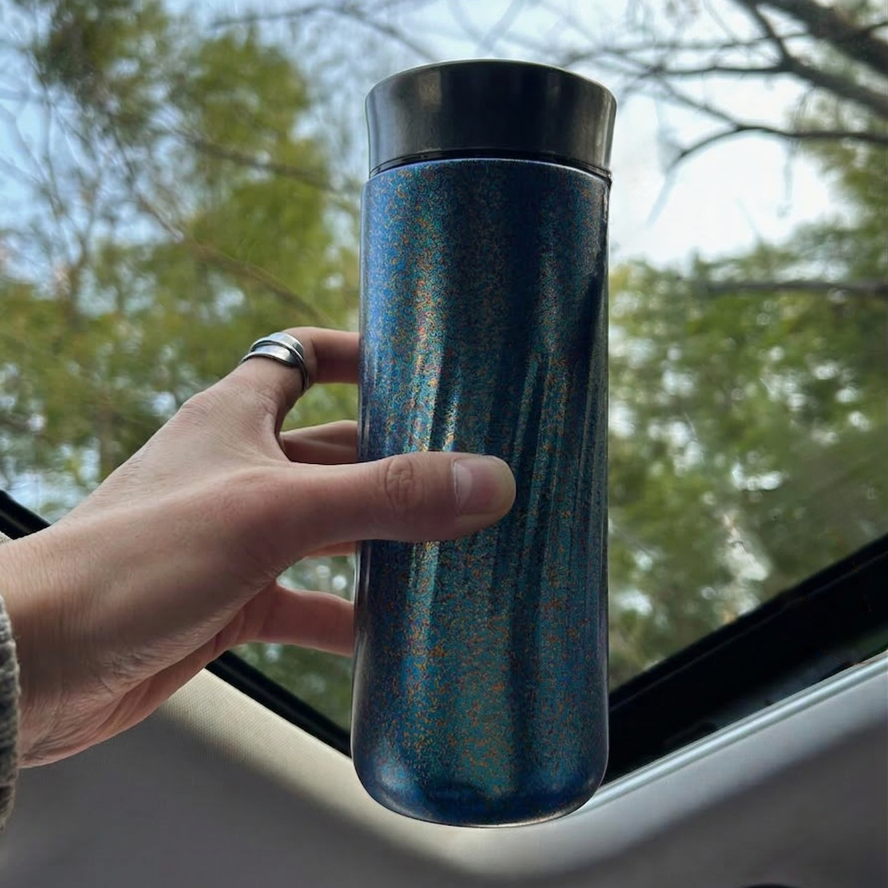 ARCFLINT Stellar Series  Double-walled Pure Titanium Bottle 350ml – Spiral Texture Cosmic Design