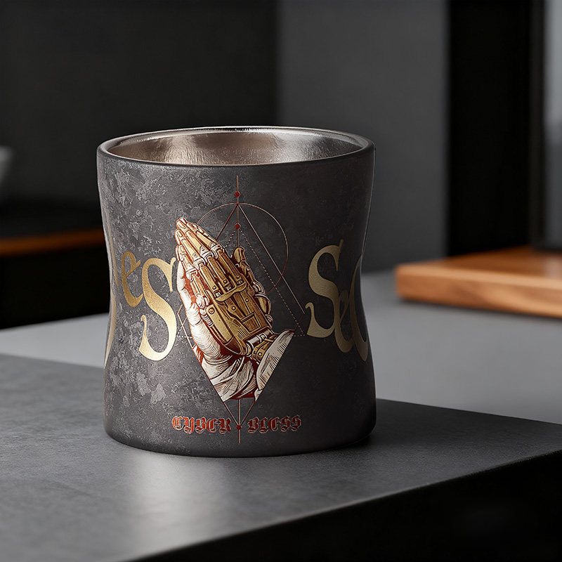 ARCFLINT Pray Series  Double-walled Pure Titanium Cup 260ml – Praying Hands Engraved Mug