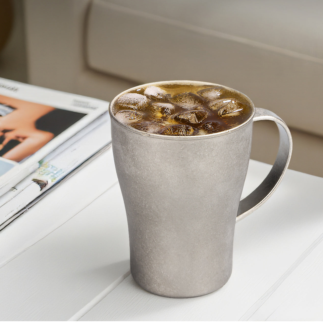 ARCFLINT "Frost" Pure Titanium Everyday Tumbler 350ml – Ice-Flower Texture with Ergonomic Handle