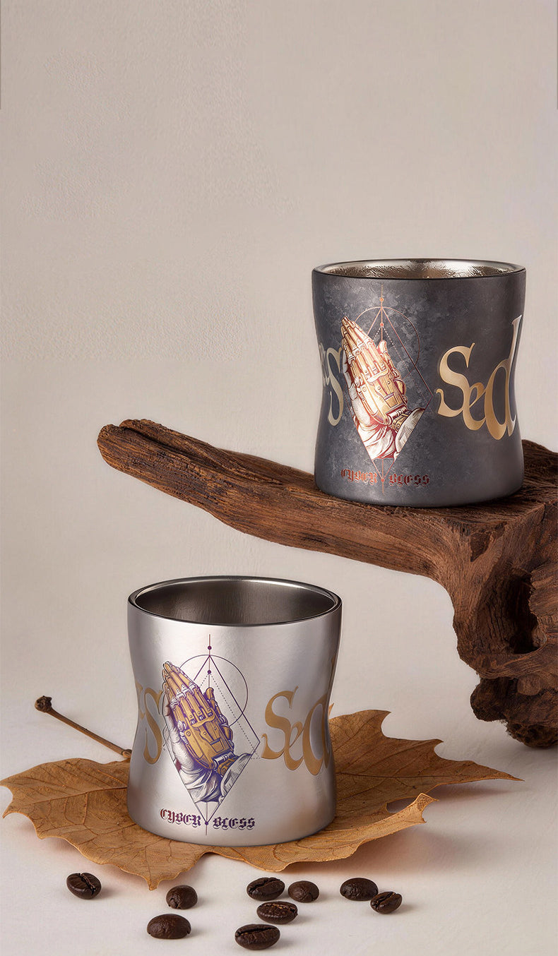 ARCFLINT Pray Series  Double-walled Pure Titanium Cup 260ml – Praying Hands Engraved Mug