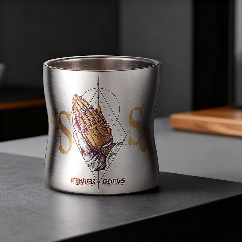 ARCFLINT Pray Series  Double-walled Pure Titanium Cup 260ml – Praying Hands Engraved Mug