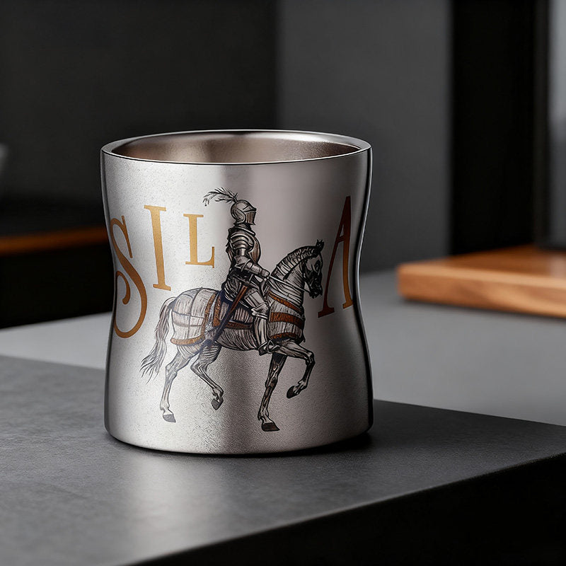 ARCFLINT Knight Series Double-walled Pure Titanium Cup 260ml – Engraved Knight Motif | Sculpted Waist Design