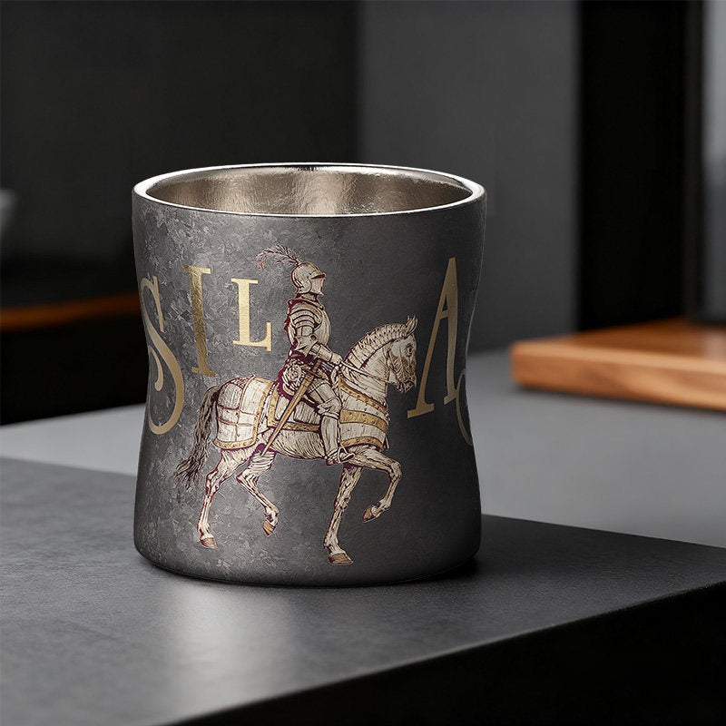 ARCFLINT Knight Series Double-walled Pure Titanium Cup 260ml – Engraved Knight Motif | Sculpted Waist Design