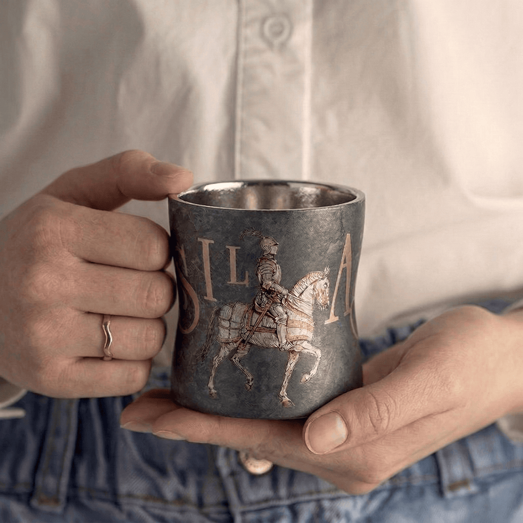 ARCFLINT Knight Series Double-walled Pure Titanium Cup 260ml – Engraved Knight Motif | Sculpted Waist Design
