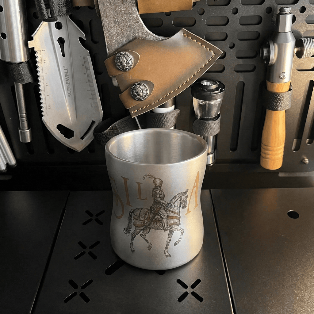ARCFLINT Knight Series Double-walled Pure Titanium Cup 260ml – Engraved Knight Motif | Sculpted Waist Design