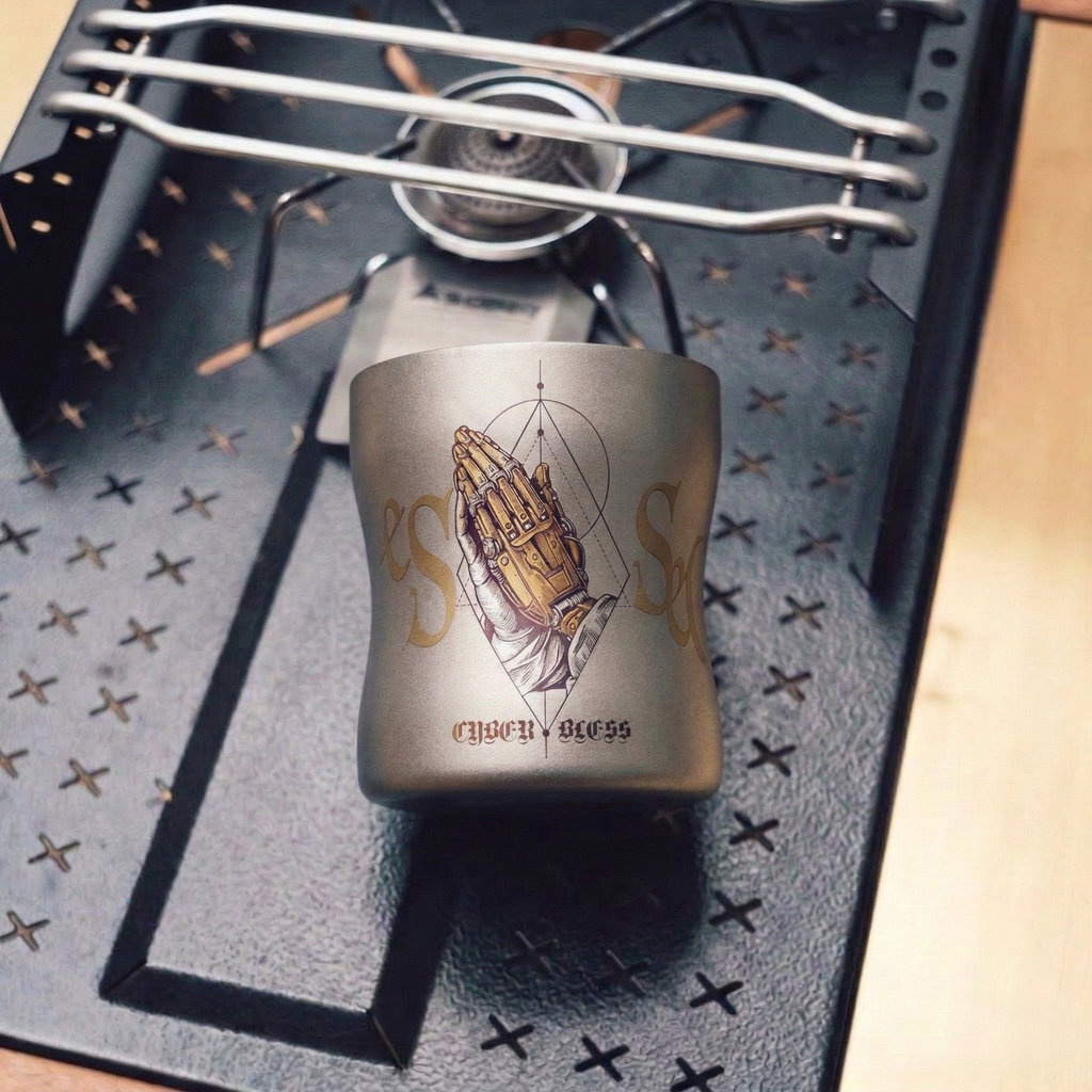 ARCFLINT Pray Series  Double-walled Pure Titanium Cup 260ml – Praying Hands Engraved Mug