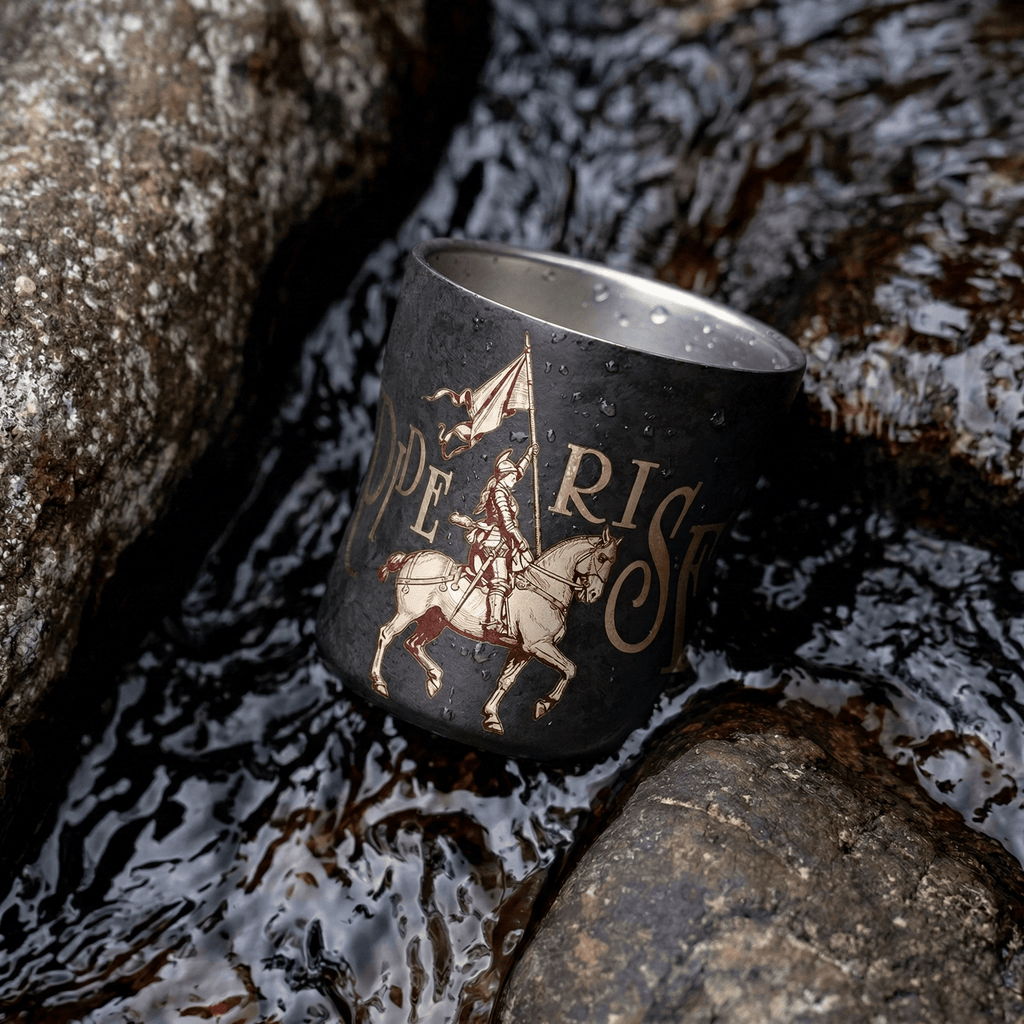 ARCFLINT Knight Series Double-walled Pure Titanium Cup 260ml – Engraved Medieval Armor Mug
