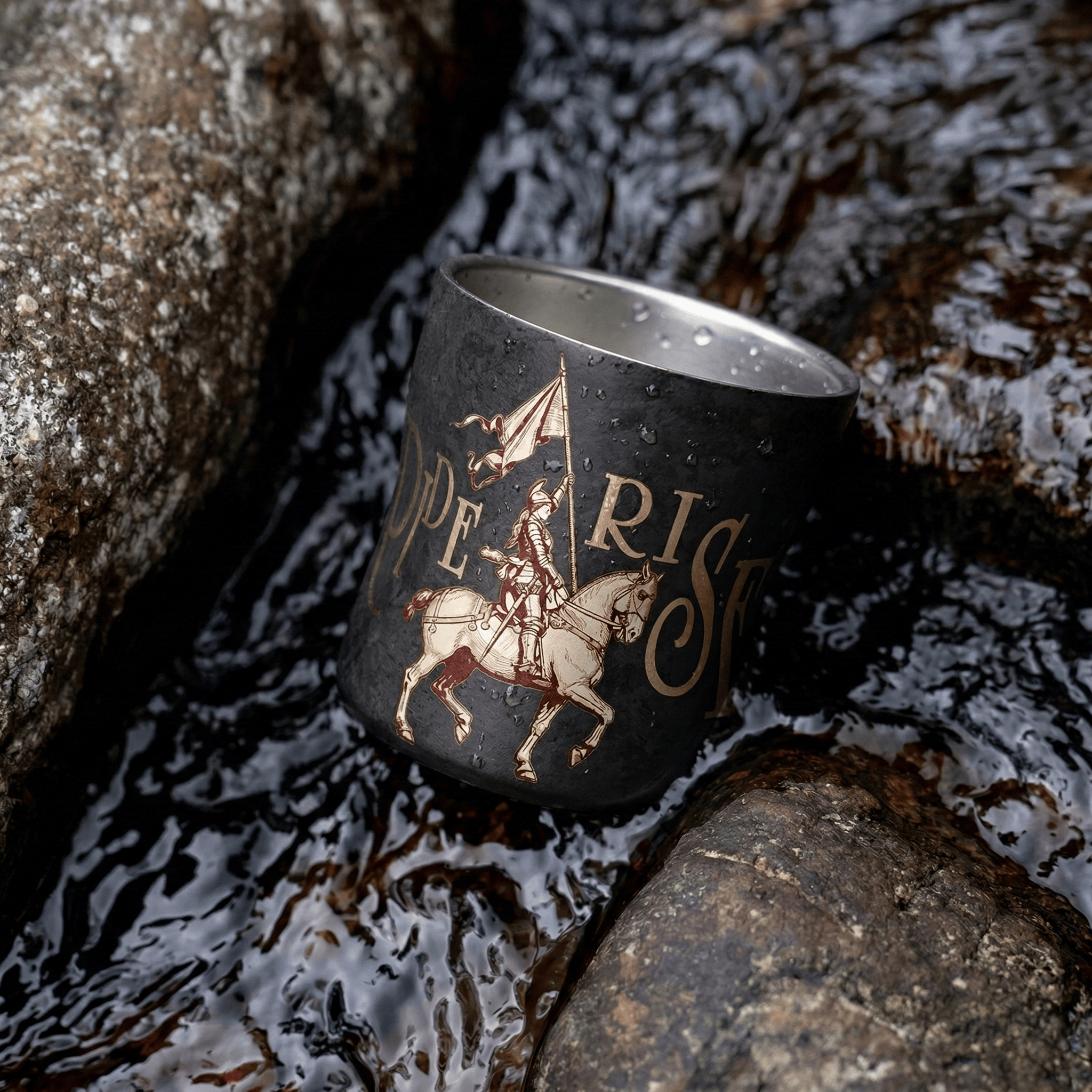 ARCFLINT Knight Series Double-walled Pure Titanium Cup 260ml – Engraved Medieval Armor Mug