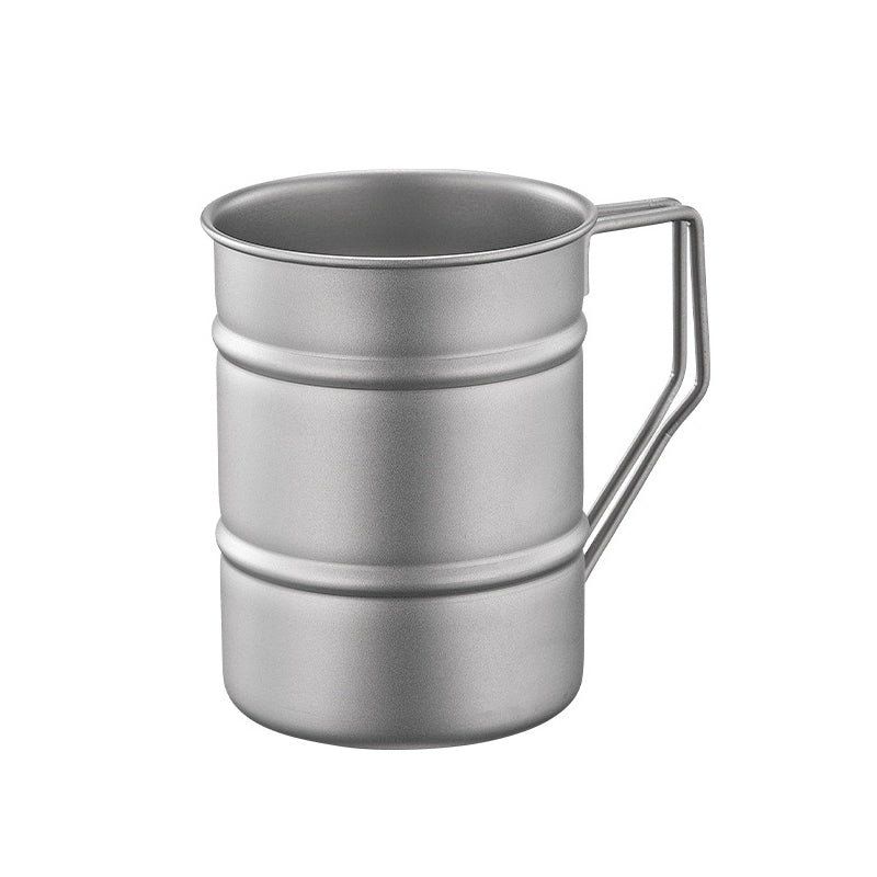 ARCFLINT "Titanium Barrel" Pure Titanium Mug 500ml – Vintage Industrial Ribbed Design