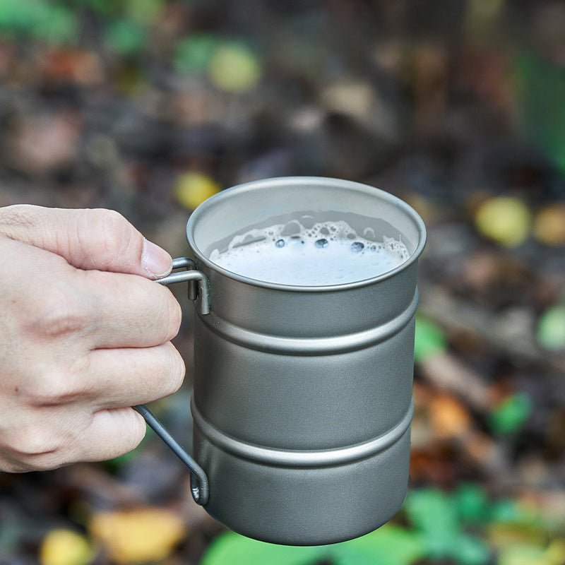 ARCFLINT "Titanium Barrel" Pure Titanium Mug 500ml – Vintage Industrial Ribbed Design