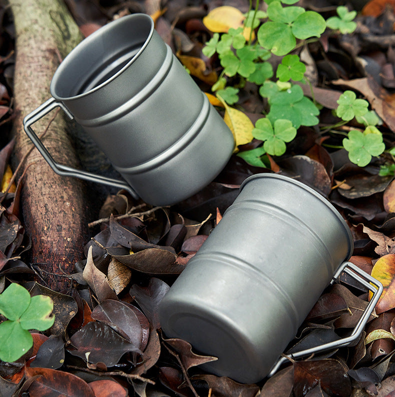 ARCFLINT "Titanium Barrel" Pure Titanium Mug 500ml – Vintage Industrial Ribbed Design