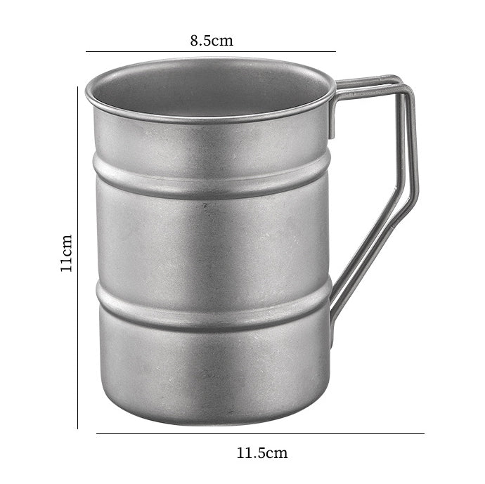 ARCFLINT "Titanium Barrel" Pure Titanium Mug 500ml – Vintage Industrial Ribbed Design