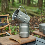 ARCFLINT "Titanium Barrel" Pure Titanium Mug 500ml – Vintage Industrial Ribbed Design