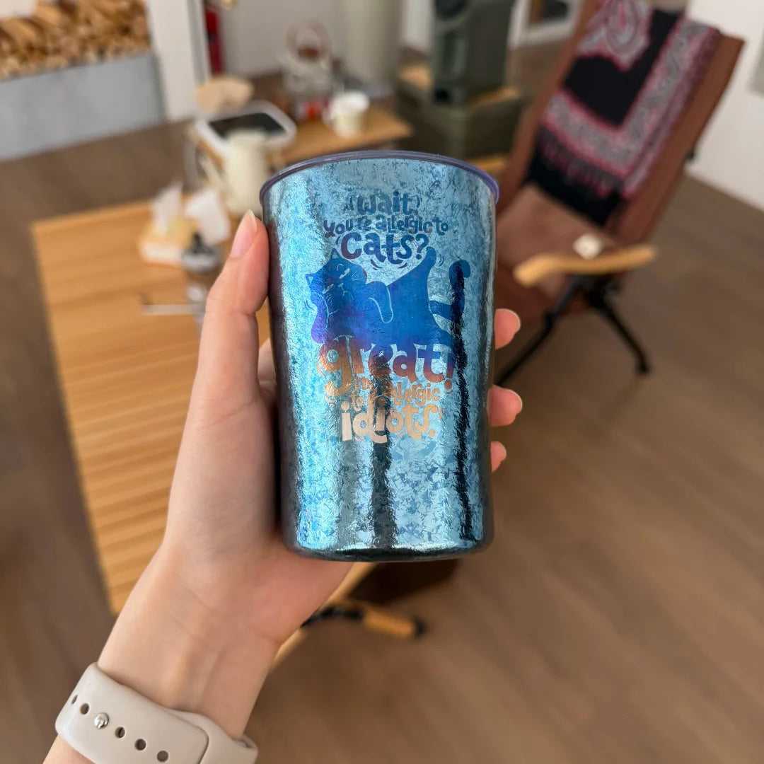 ARCFLINT "Vivid Wit" Series – The Puffy Rebel Cat Double-walled Pure Titanium Mug 300ml